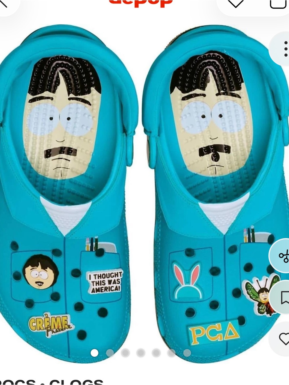 CROCS South Park Randy ' Turquoise Clog Slides - Charms! New! M 9 W 11